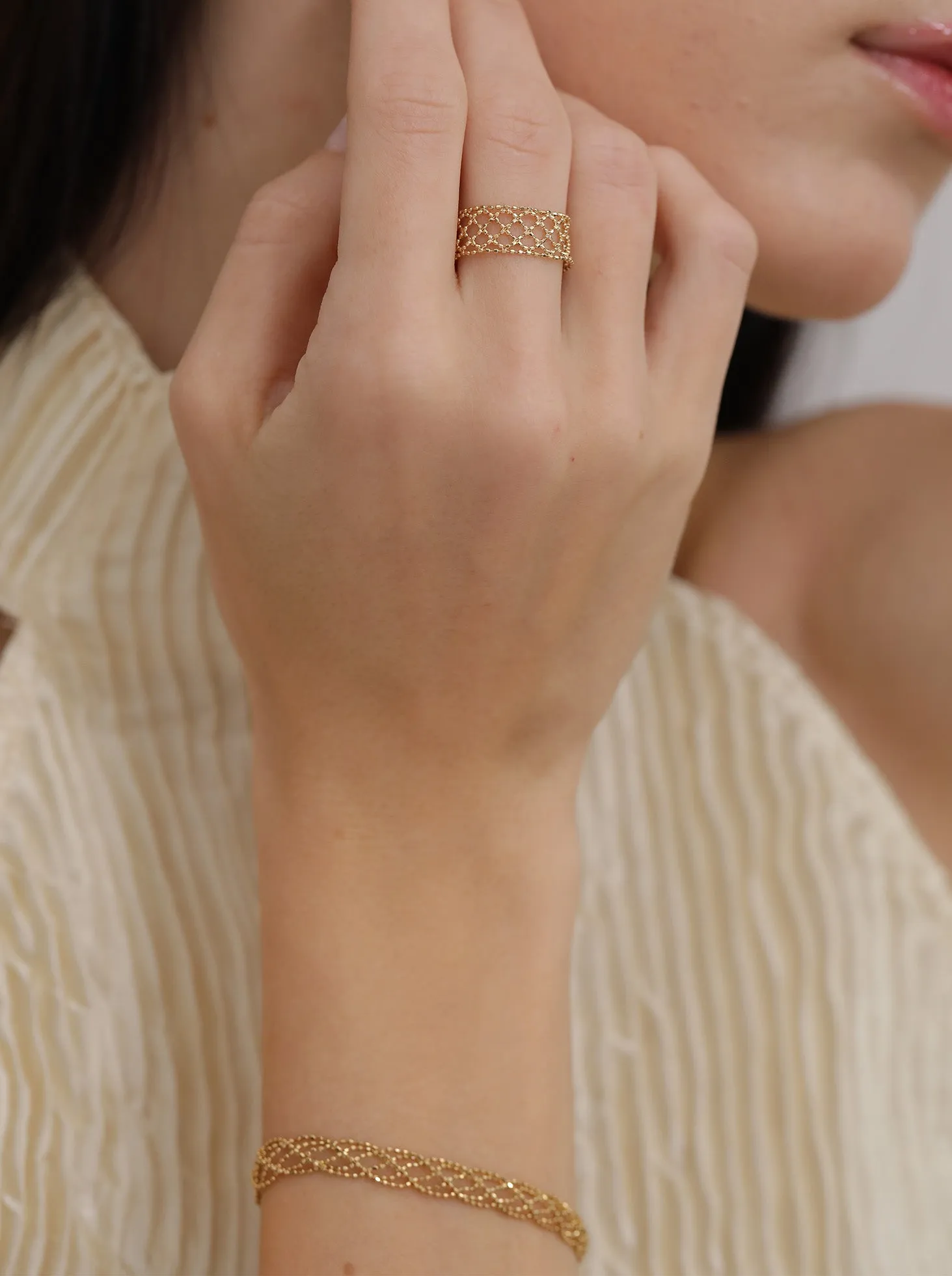 Braided Lace Wide Ring / 18K Solid Gold sold by Nyrelle Jewelry product image thumbnail 4