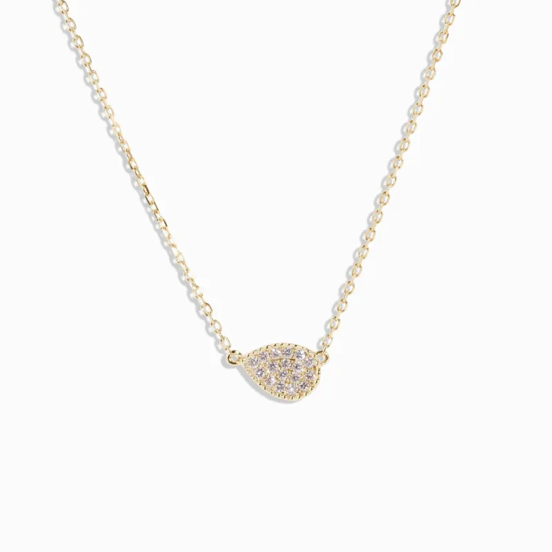Pavé Diamond Pear Necklace / 9K and 18K Solid Gold sold by Nyrelle Jewelry