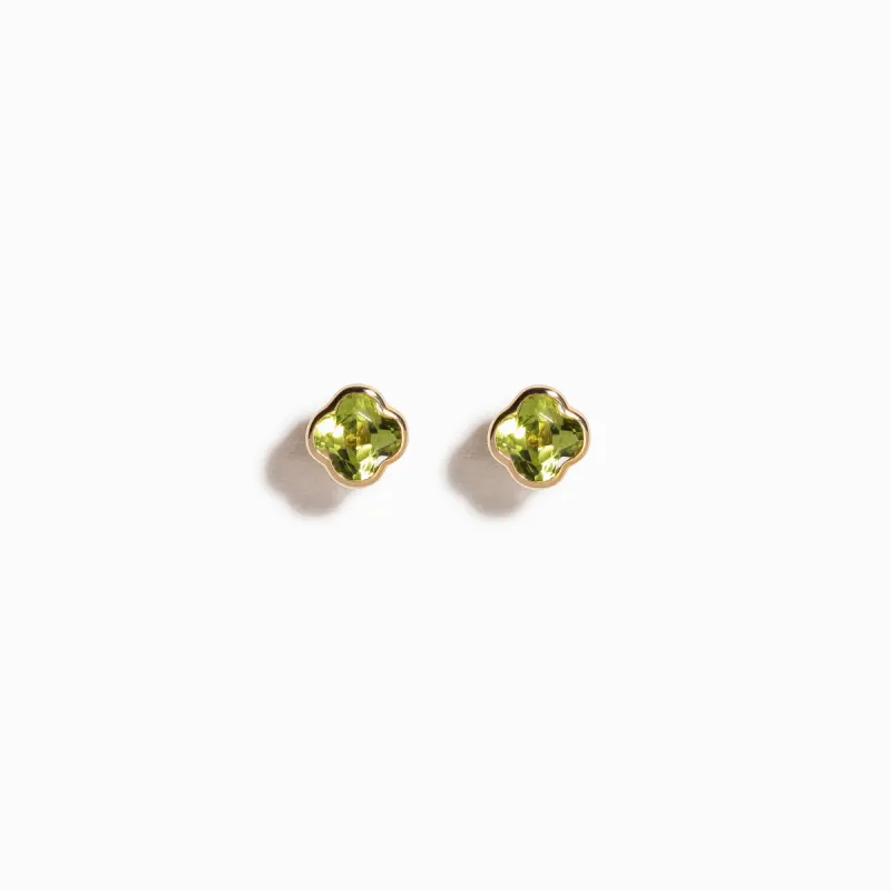 Clover Cut Peridot Studs / 9K and 18K Solid Gold sold by Nyrelle Jewelry