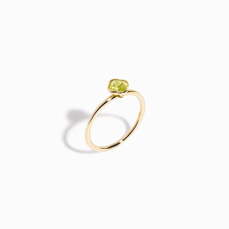 Clover Cut Peridot Ring / 9K and 18K Solid Gold sold by Nyrelle Jewelry