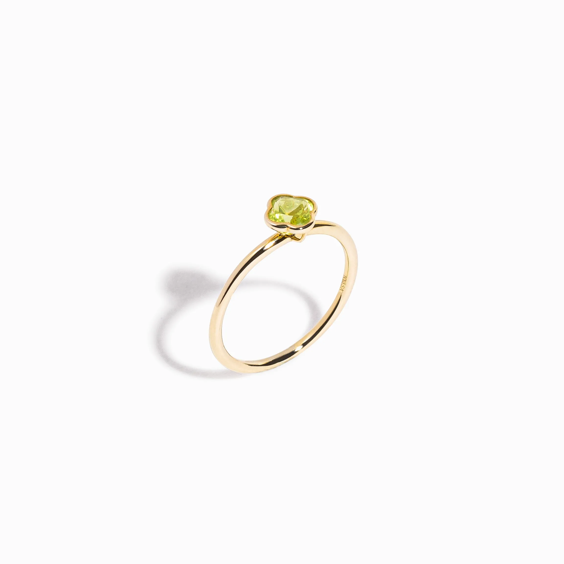 Clover Cut Peridot Ring / 9K and 18K Solid Gold sold by Nyrelle Jewelry