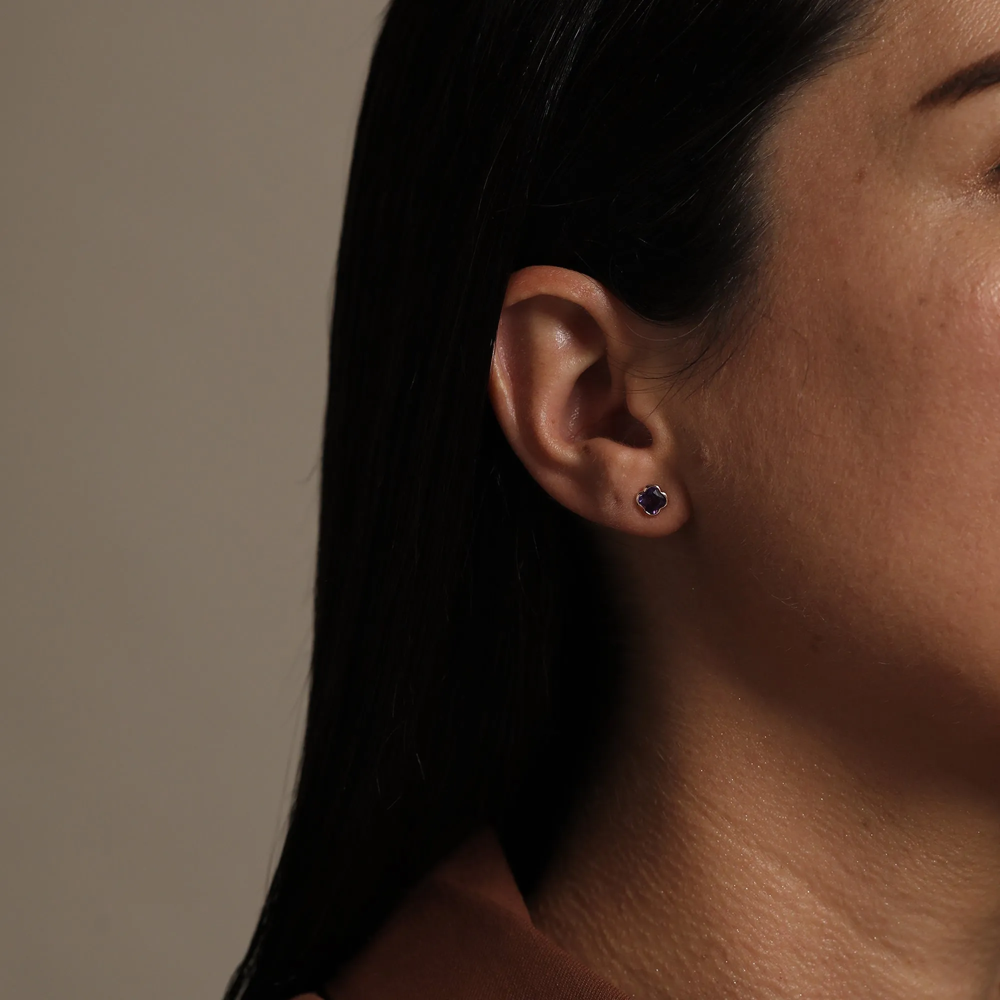 Clover Cut Amethyst Studs / 9K and 18K Solid Gold sold by Nyrelle Jewelry product image thumbnail 5