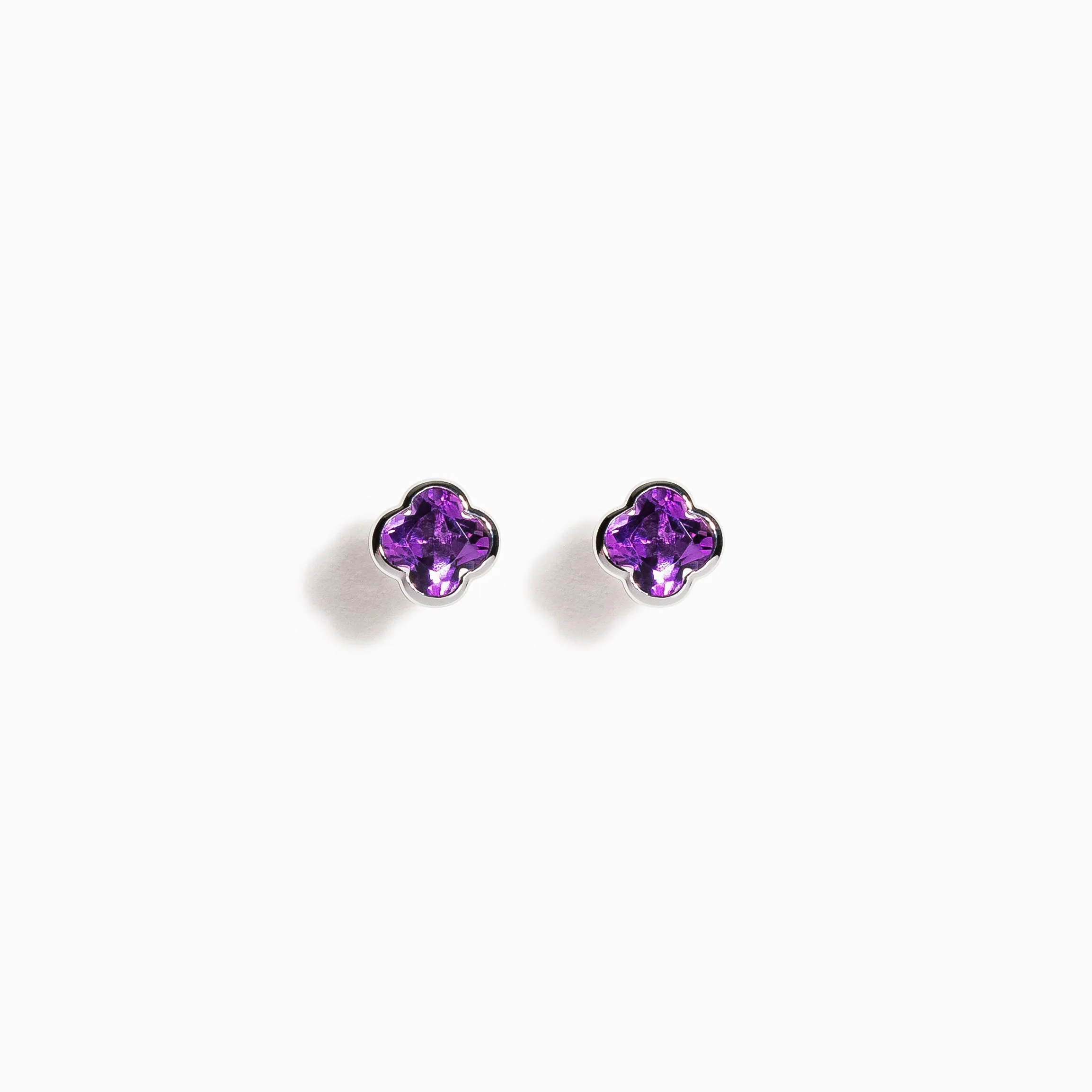 Clover Cut Amethyst Studs / 9K and 18K Solid Gold sold by Nyrelle Jewelry product image thumbnail 3