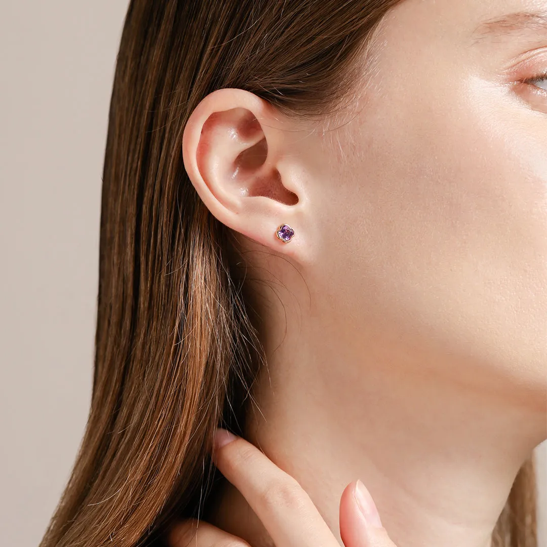 Clover Cut Amethyst Studs / 9K and 18K Solid Gold sold by Nyrelle Jewelry product image thumbnail 4