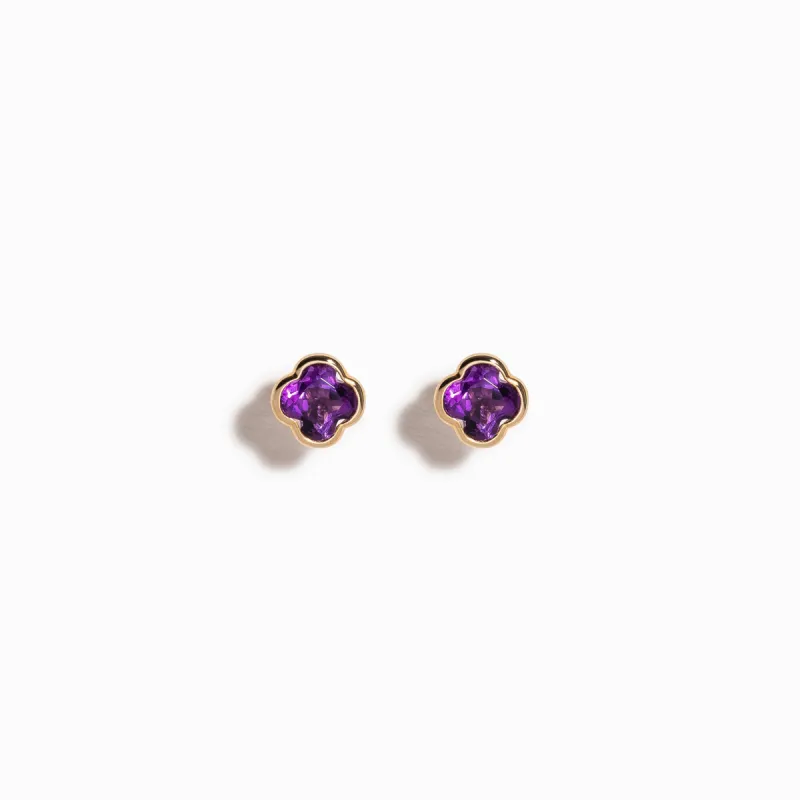 Clover Cut Amethyst Studs / 9K and 18K Solid Gold sold by Nyrelle Jewelry