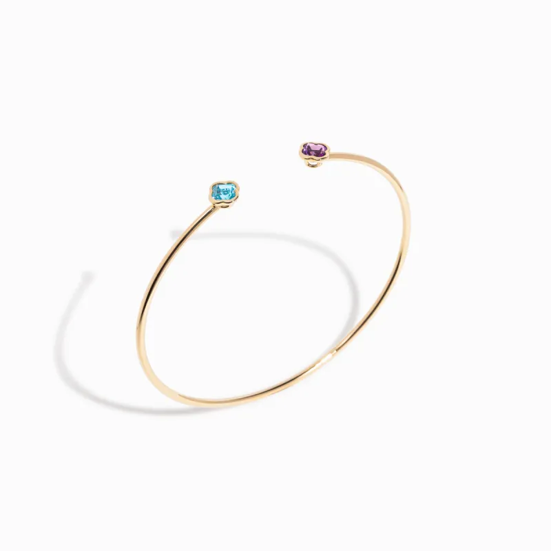 Clover Cut Swiss Blue Topaz and Amethyst Bangle / 9K and 18K Solid Gold sold by Nyrelle Jewelry