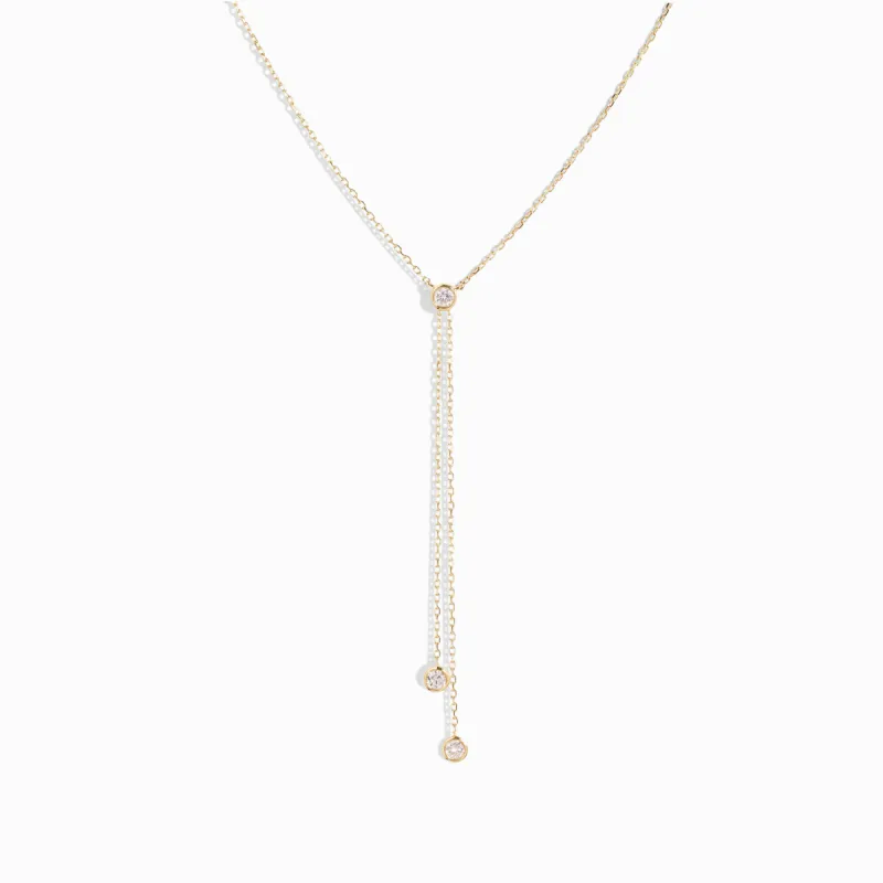 Bezel-Set Diamond Lariat Necklace / 9K and 18K Solid Gold sold by Nyrelle Jewelry