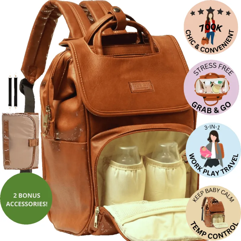 La Madison - Elegant Vegan Leather Diaper Bag Backpack Original (Brown) sold by UPPER Bags
