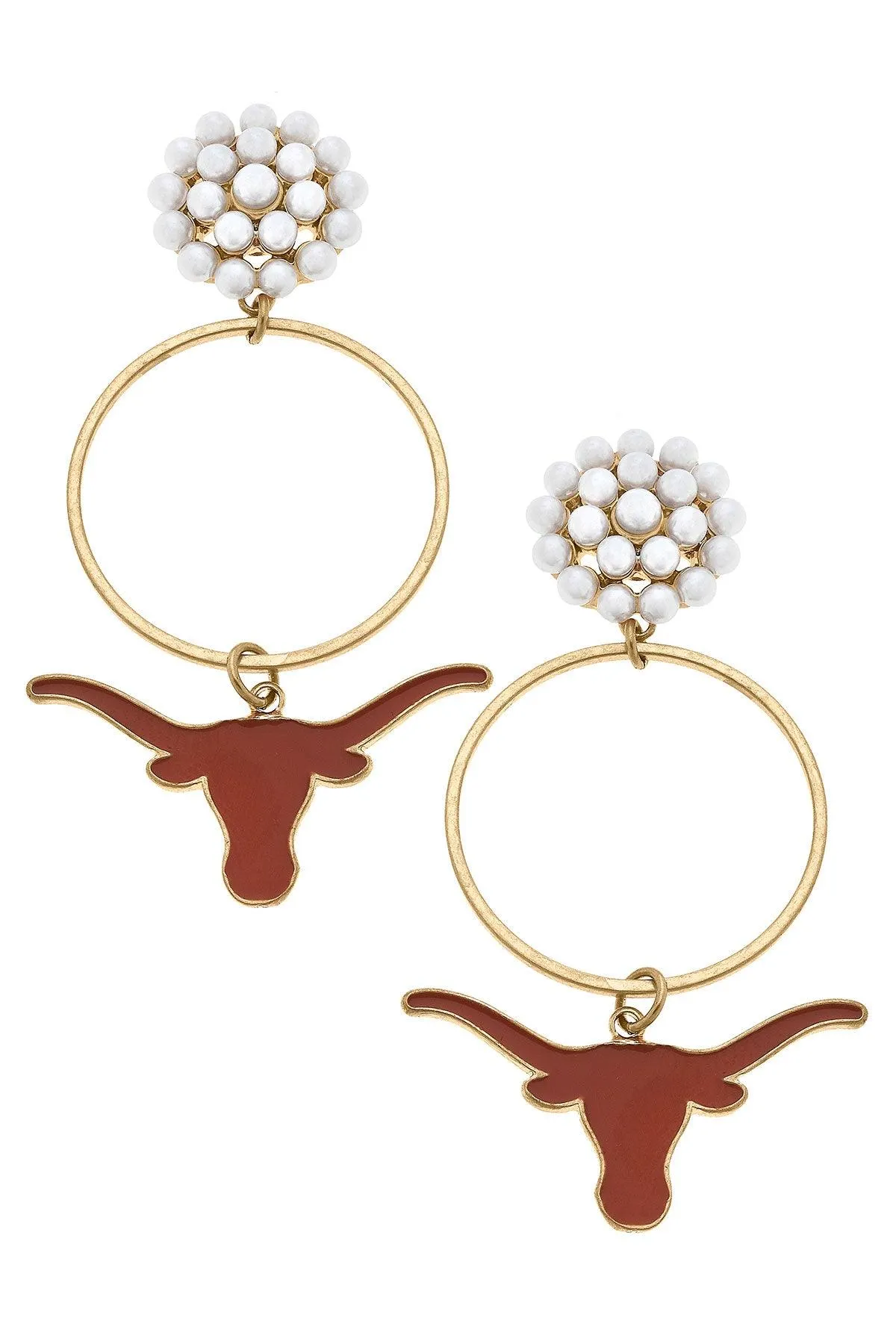 Texas Longhorns Pearl Cluster Enamel Hoop Earrings sold by Canvas Style