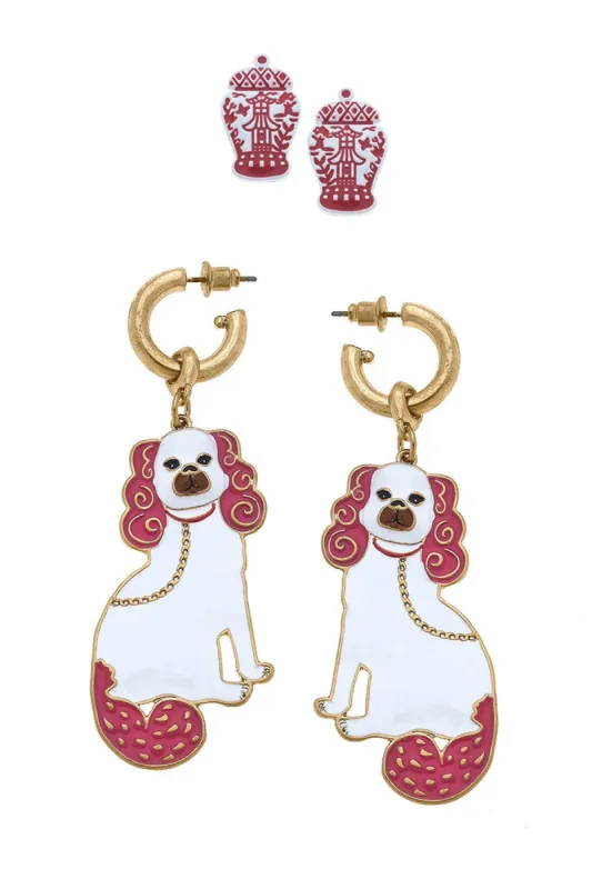 Aubree Pagoda Ginger Jar Stud and Coco Staffordshire Dog Earring sold by Canvas Style