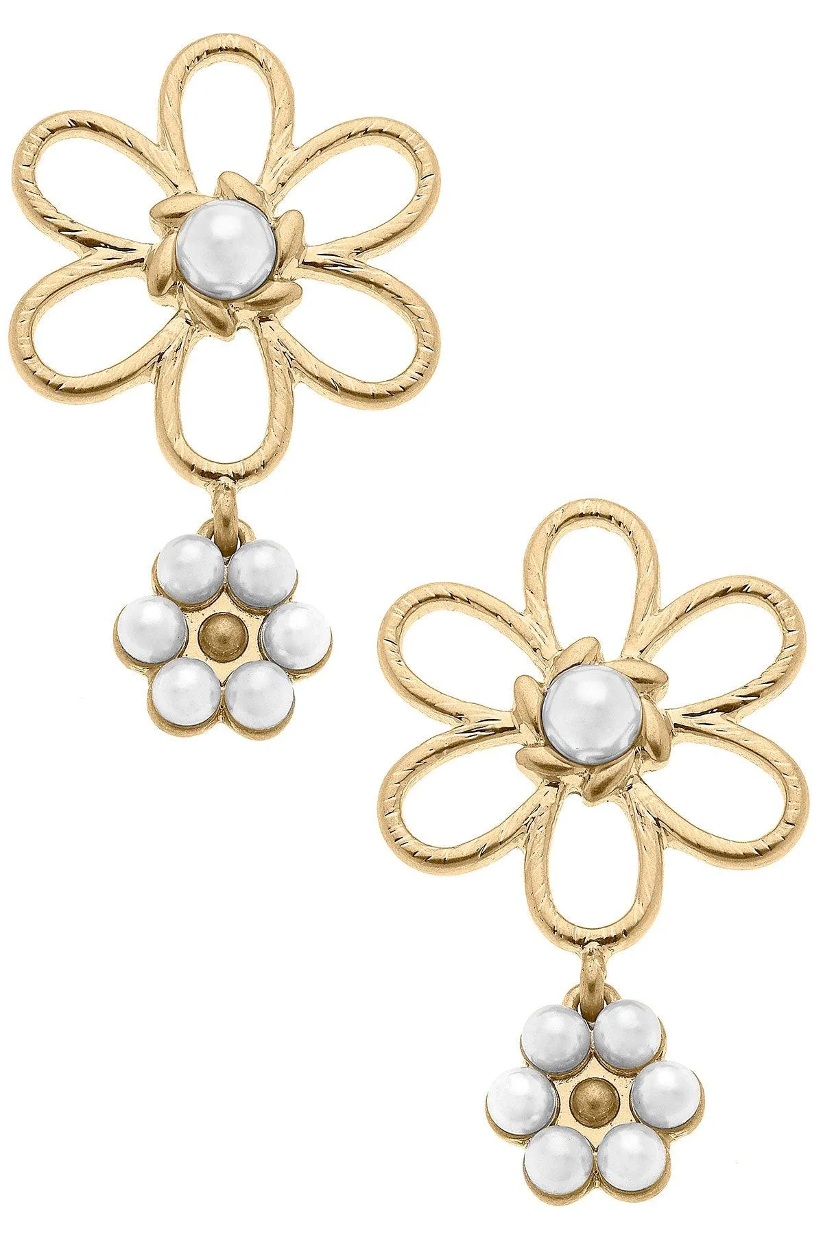 Dannie Pearl Flower Drop Earrings in Ivory & Worn Gold - FINAL SALE sold by Canvas Style