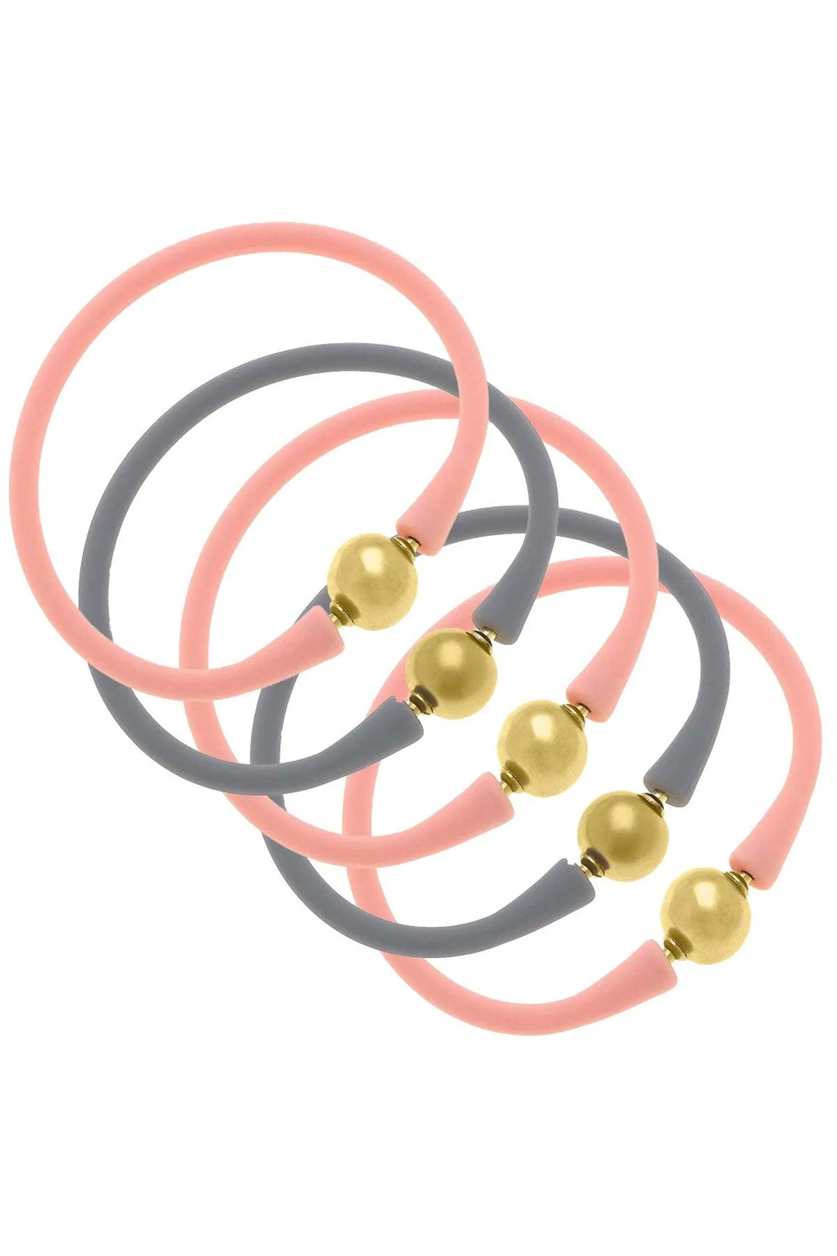 Bali 24K Gold Silicone Bracelet Stack of 5 in Light Pink & Steel Grey - FINAL SALE sold by Canvas Style