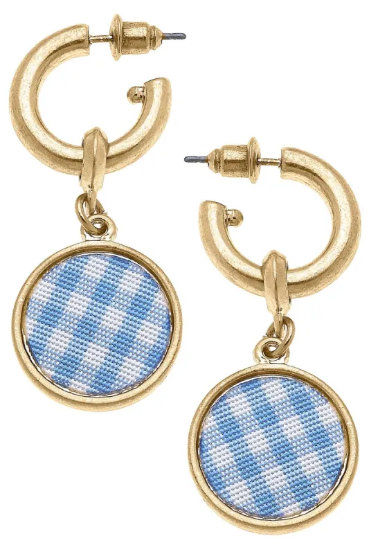 Kylee Gingham Drop Hoop Earrings in Blue sold by Canvas Style