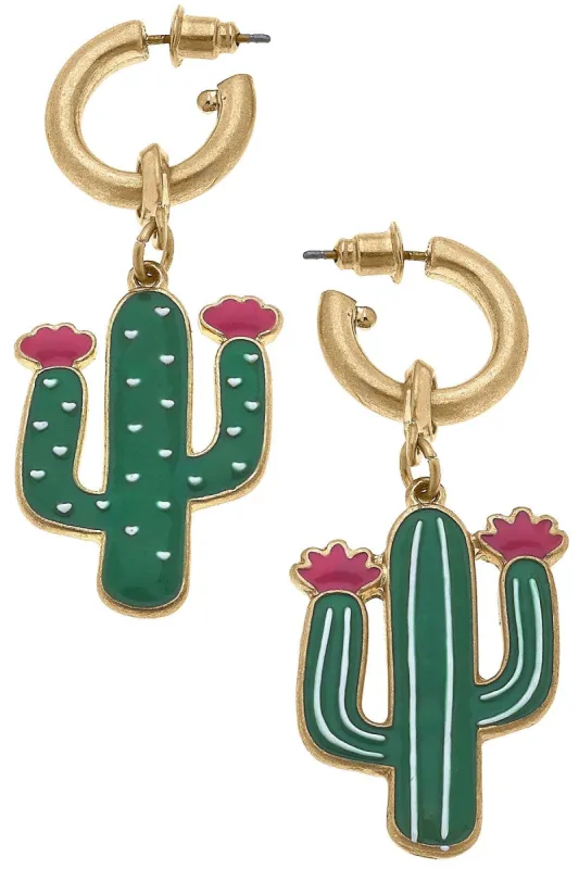Whimsical Cactus Enamel Earrings in Green & Pink sold by Canvas Style