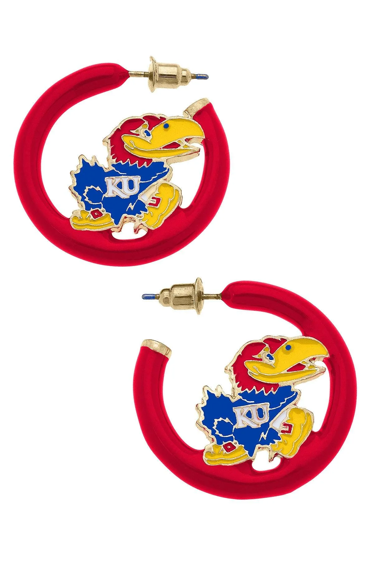 Kansas Jayhawks Enamel Logo Earrings in Blue/Red sold by Canvas Style