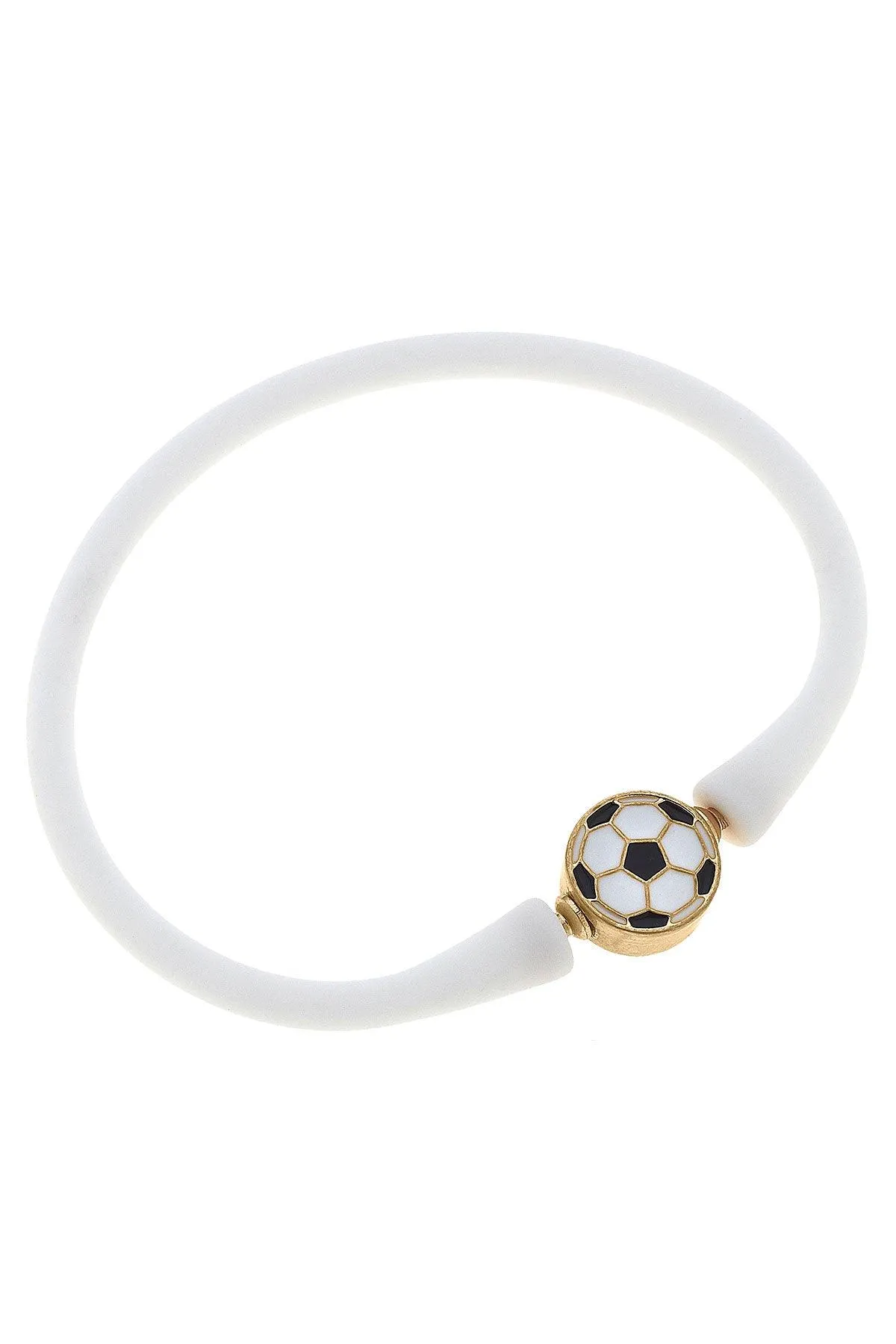 Enamel Soccer Ball Silicone Bali Bracelet in White - FINAL SALE sold by Canvas Style