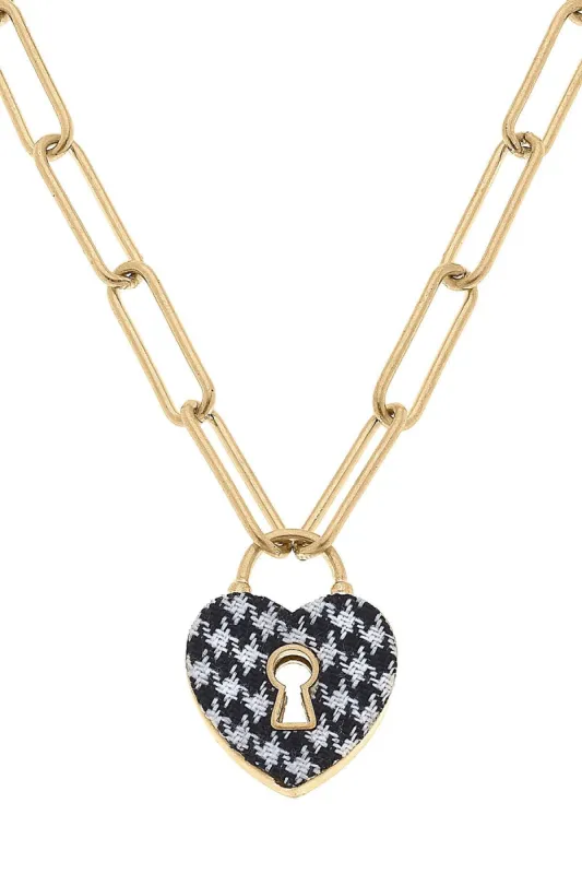 Monclér Houndstooth Heart Padlock Necklace in Black & White - FINAL SALE sold by Canvas Style