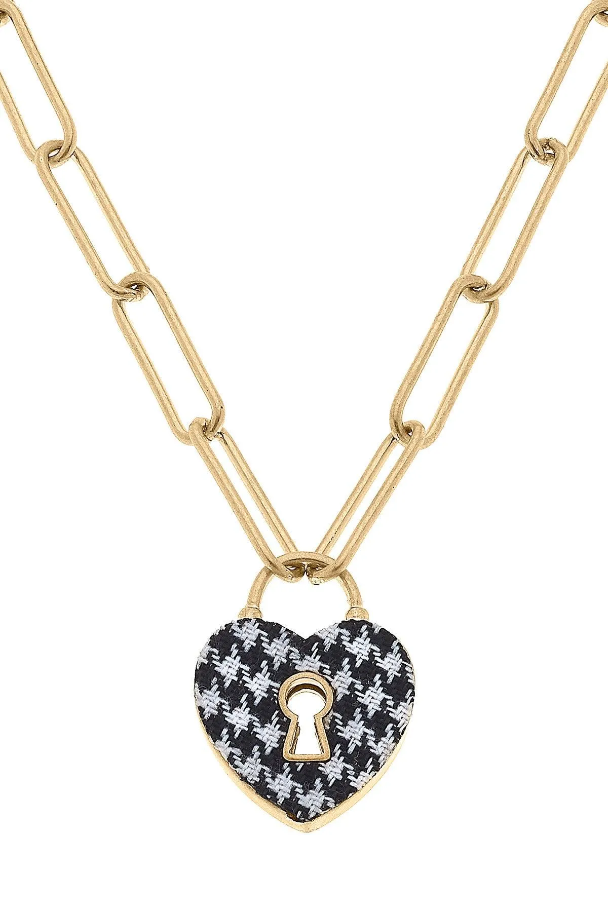 Monclér Houndstooth Heart Padlock Necklace in Black & White - FINAL SALE sold by Canvas Style