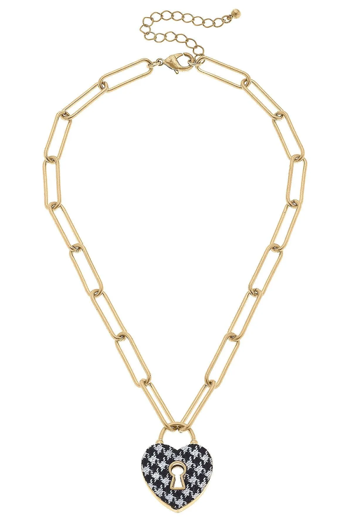 Monclér Houndstooth Heart Padlock Necklace in Black & White - FINAL SALE sold by Canvas Style product image thumbnail 2