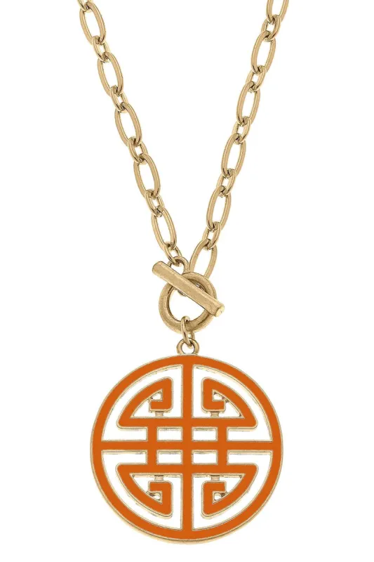 Tara Game Day Greek Keys Enamel Pendant Necklace in Burnt Orange sold by Canvas Style