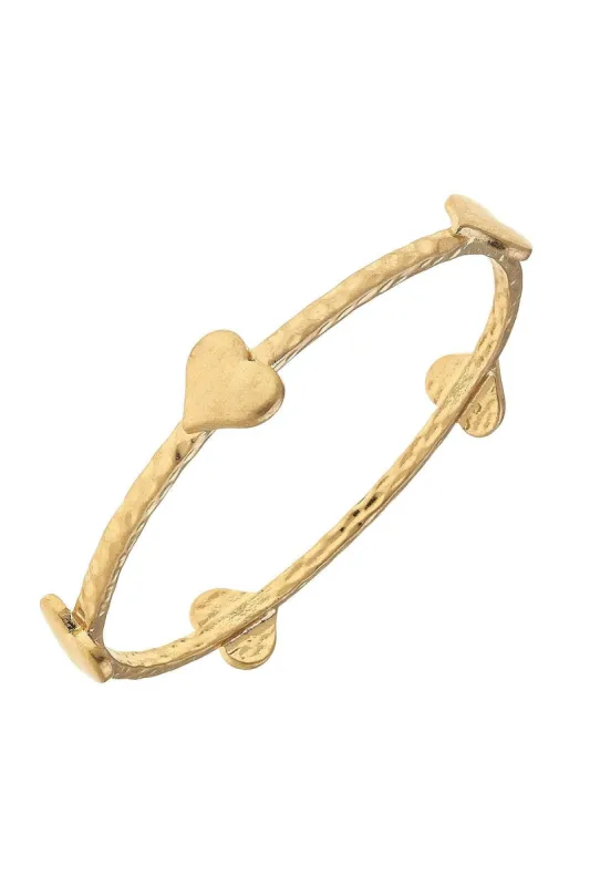 Claudia Heart Bangle in Worn Gold sold by Canvas Style