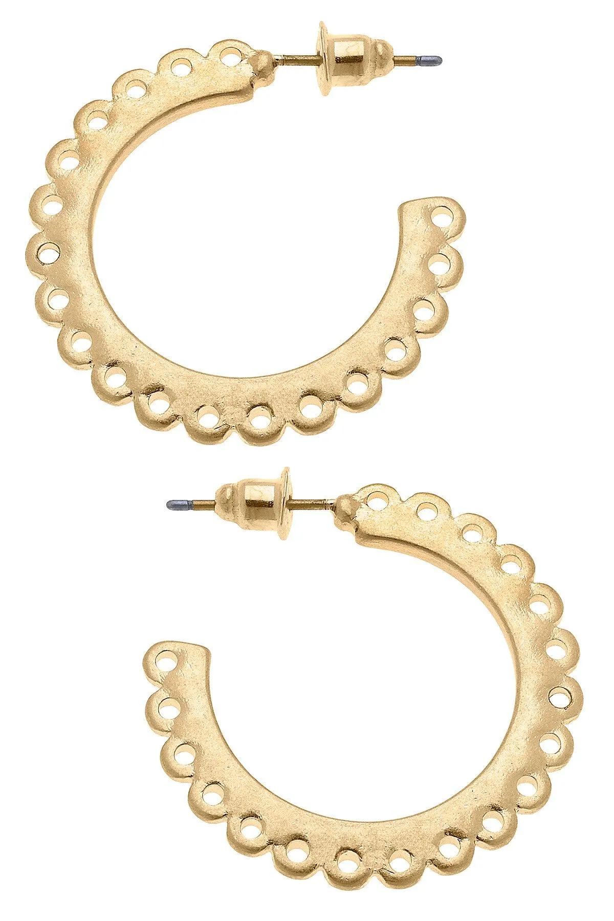 Khloe Scalloped Hoop Earrings in Worn Gold sold by Canvas Style