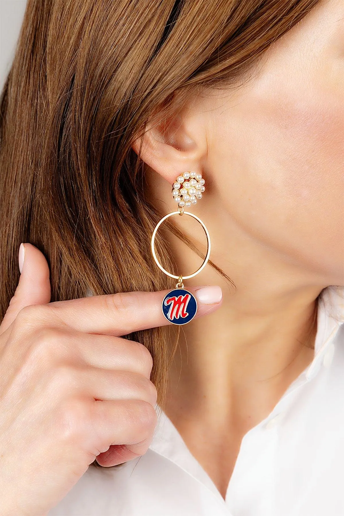 Ole Miss Rebels Pearl Cluster Enamel Hoop Earrings sold by Canvas Style product image thumbnail 2