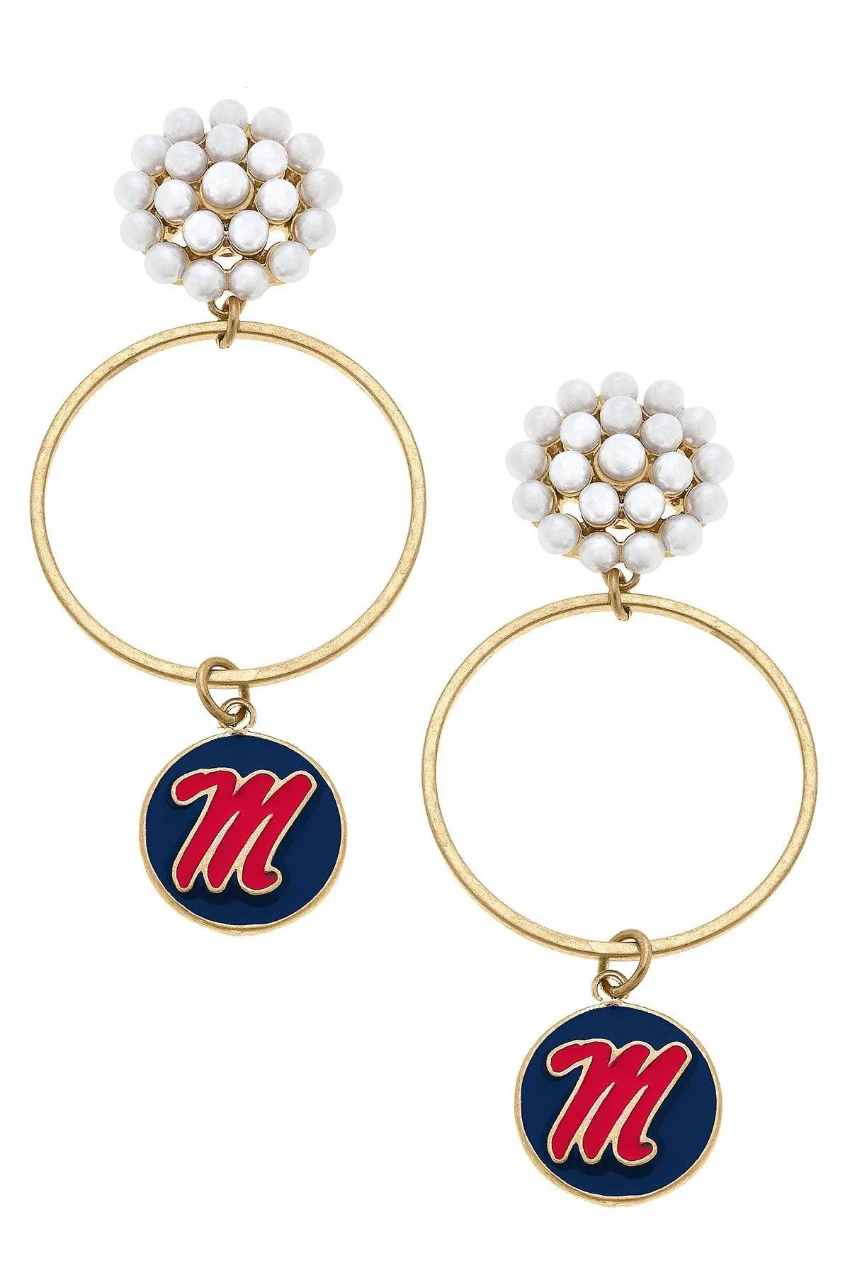 Ole Miss Rebels Pearl Cluster Enamel Hoop Earrings sold by Canvas Style