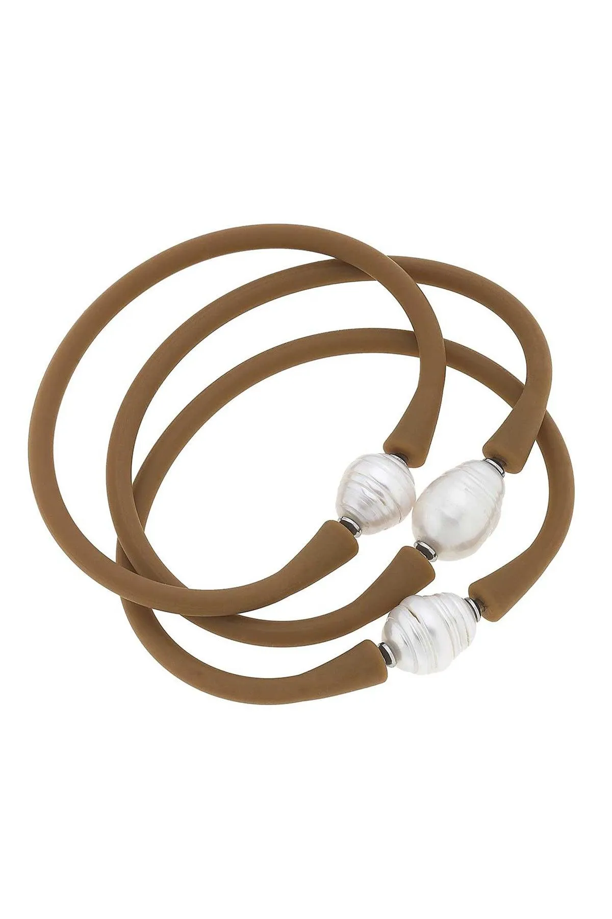 Bali Freshwater Pearl Silicone Bracelet Set of 3 in Cocoa - FINAL SALE sold by Canvas Style