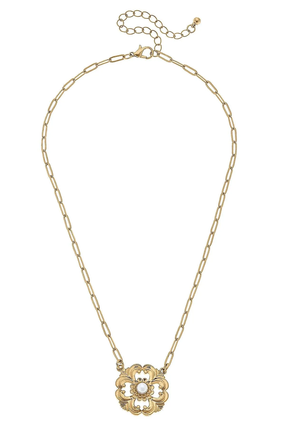 Marquette Acanthus & Pearl Charm Pendant Necklace in Worn Gold sold by Canvas Style product image thumbnail 2