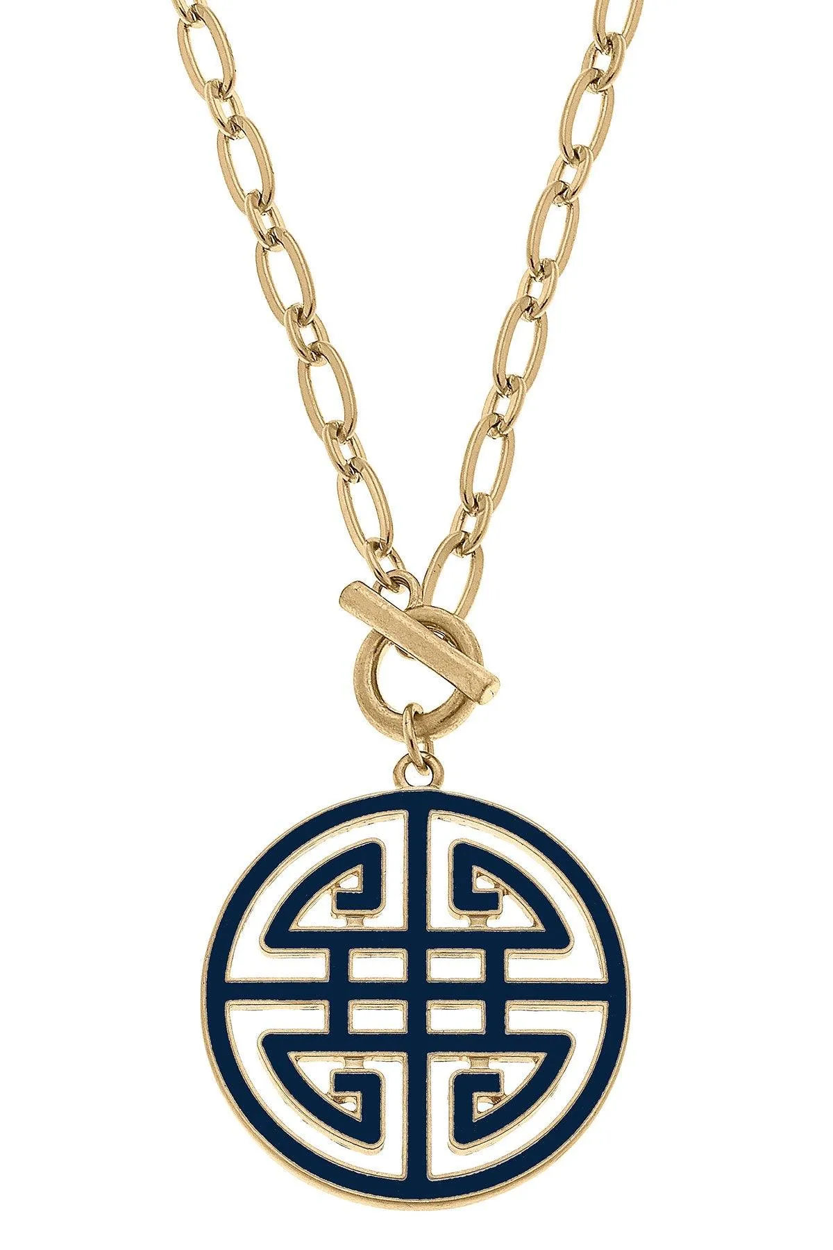 Tara Game Day Greek Keys Enamel Pendant Necklace in Navy sold by Canvas Style