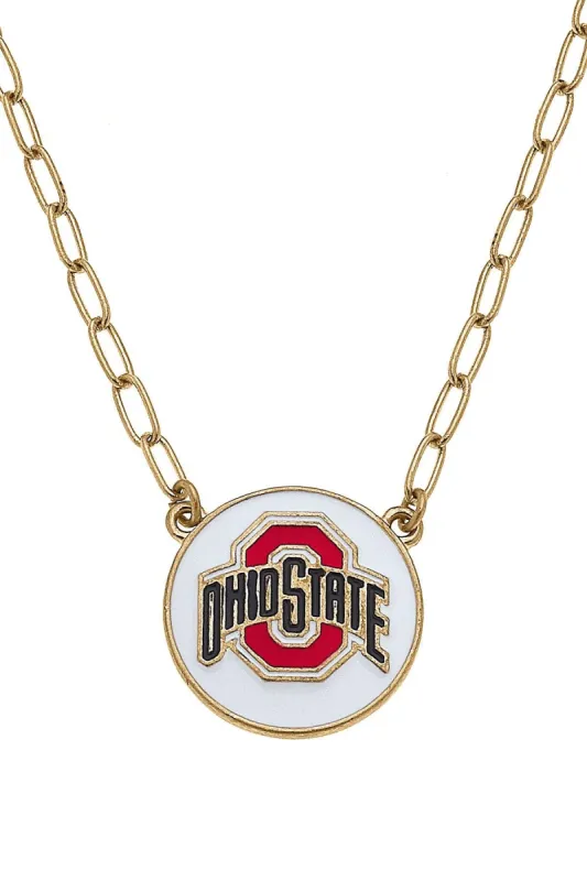 Ohio State Buckeyes Enamel Disc Pendant Necklace in White sold by Canvas Style