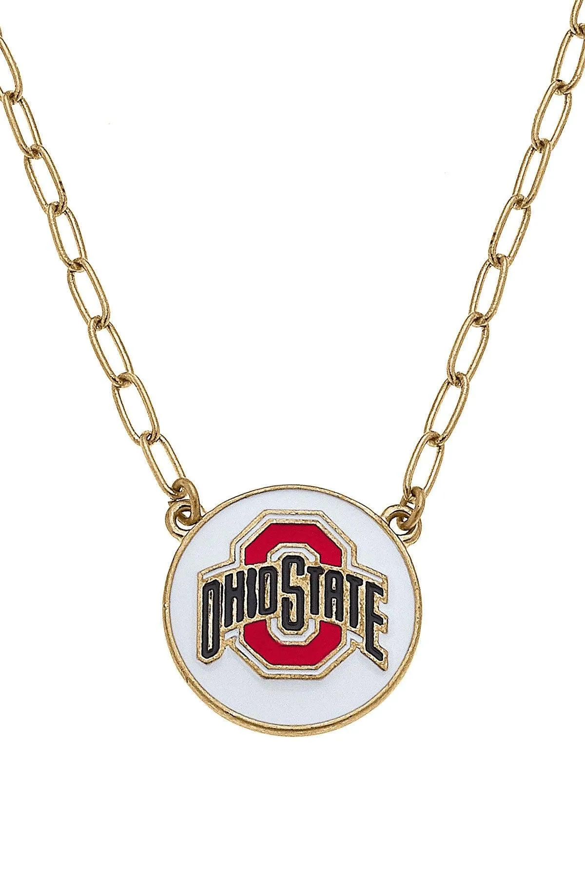 Ohio State Buckeyes Enamel Disc Pendant Necklace in White sold by Canvas Style