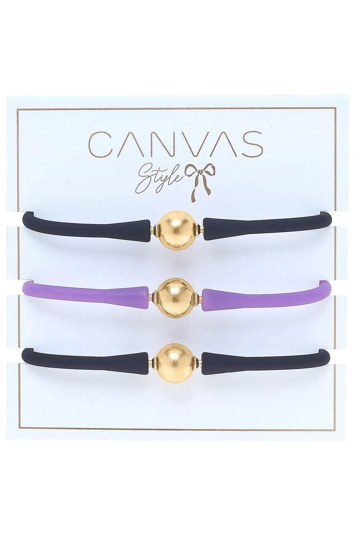 Bali 24K Gold Silicone Bracelet Stack of 3 in Black & Purple sold by Canvas Style product image thumbnail 2
