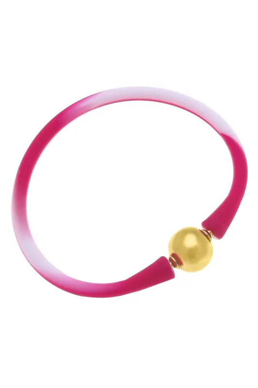 Bali 24K Gold Plated Ball Bead Silicone Bracelet in Tie-Dye Pink - FINAL SALE sold by Canvas Style