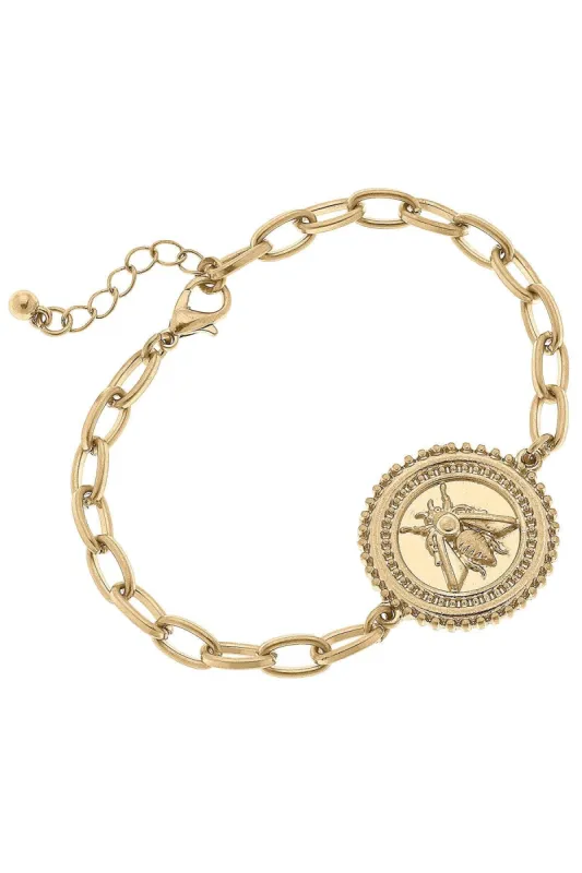 Nicolette Bee Medallion Chain Bracelet in Worn Gold - FINAL SALE sold by Canvas Style