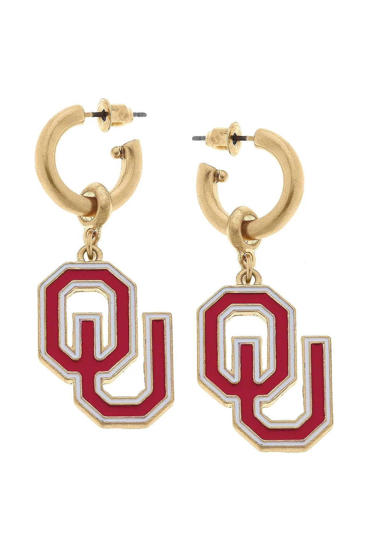 Oklahoma Sooners Enamel Drop Hoop Earrings sold by Canvas Style