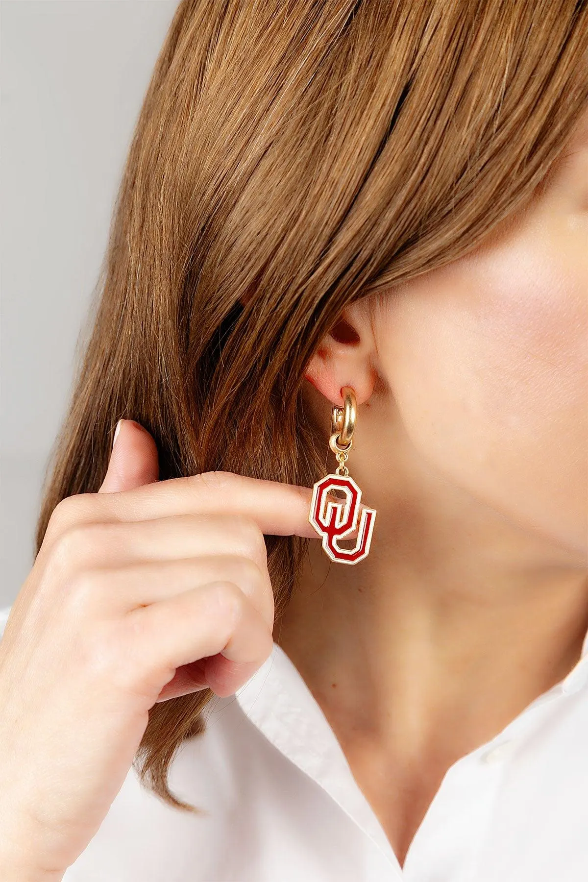 Oklahoma Sooners Enamel Drop Hoop Earrings sold by Canvas Style product image thumbnail 2