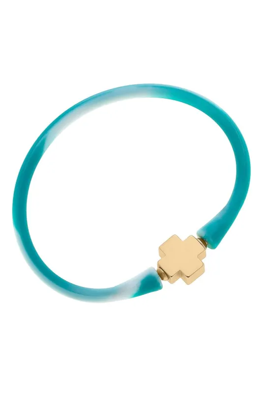 Bali 24K Gold Plated Cross Bead Silicone Bracelet in Tie Dye Mint - FINAL SALE sold by Canvas Style