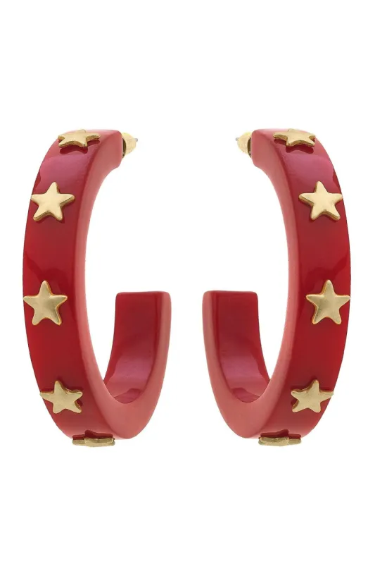 Liberty Star Resin Hoop Earrings in Red sold by Canvas Style