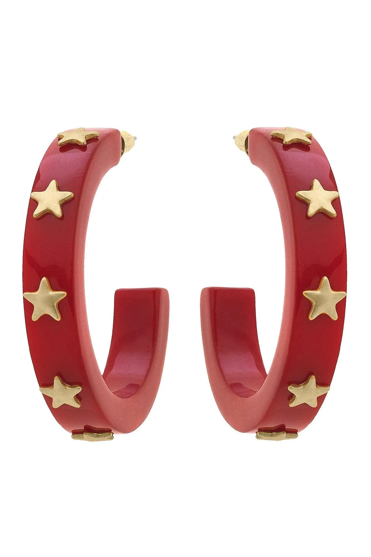 Liberty Star Resin Hoop Earrings in Red sold by Canvas Style