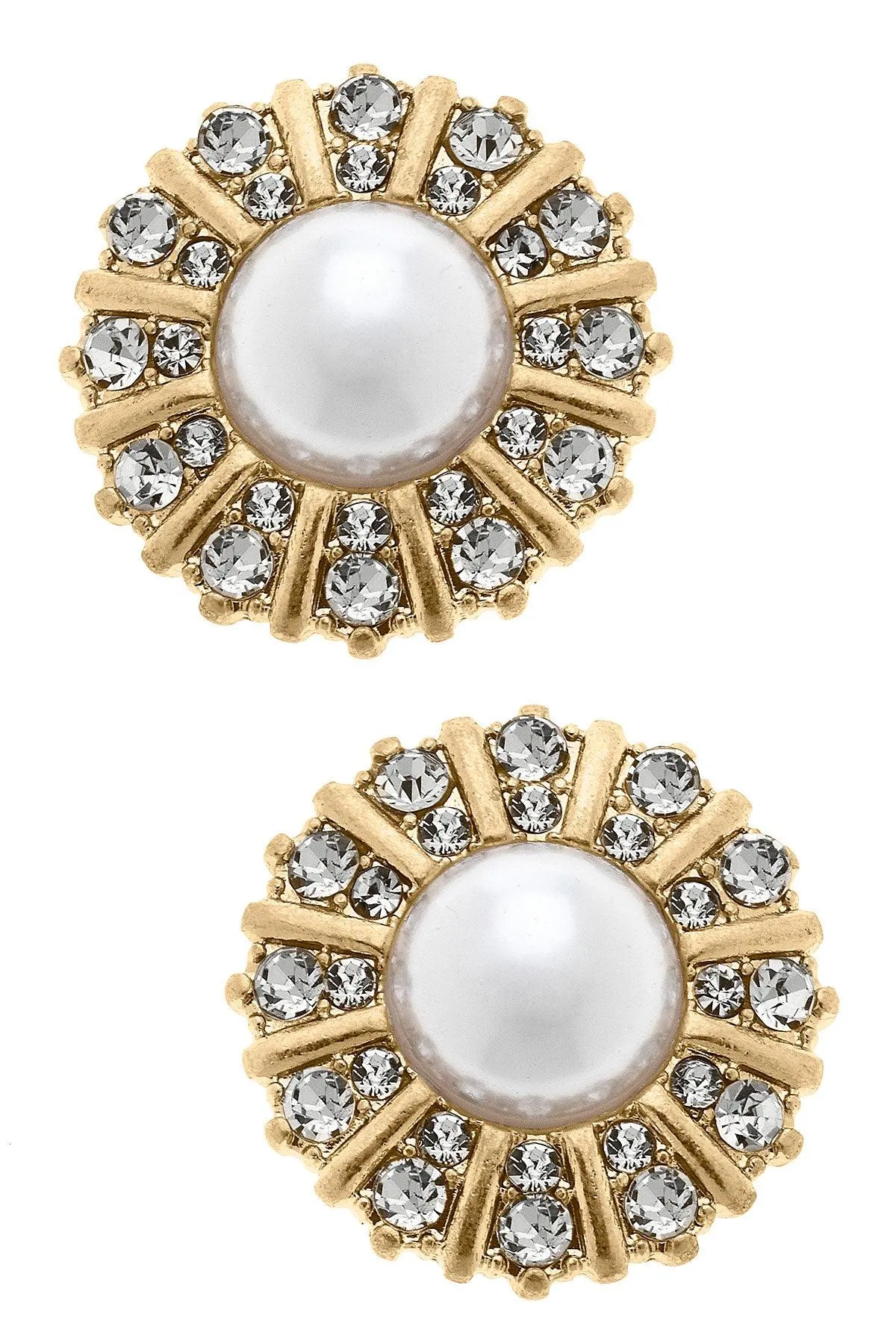 Saoirse Pearl & Rhinestone Stud Earrings in Ivory sold by Canvas Style