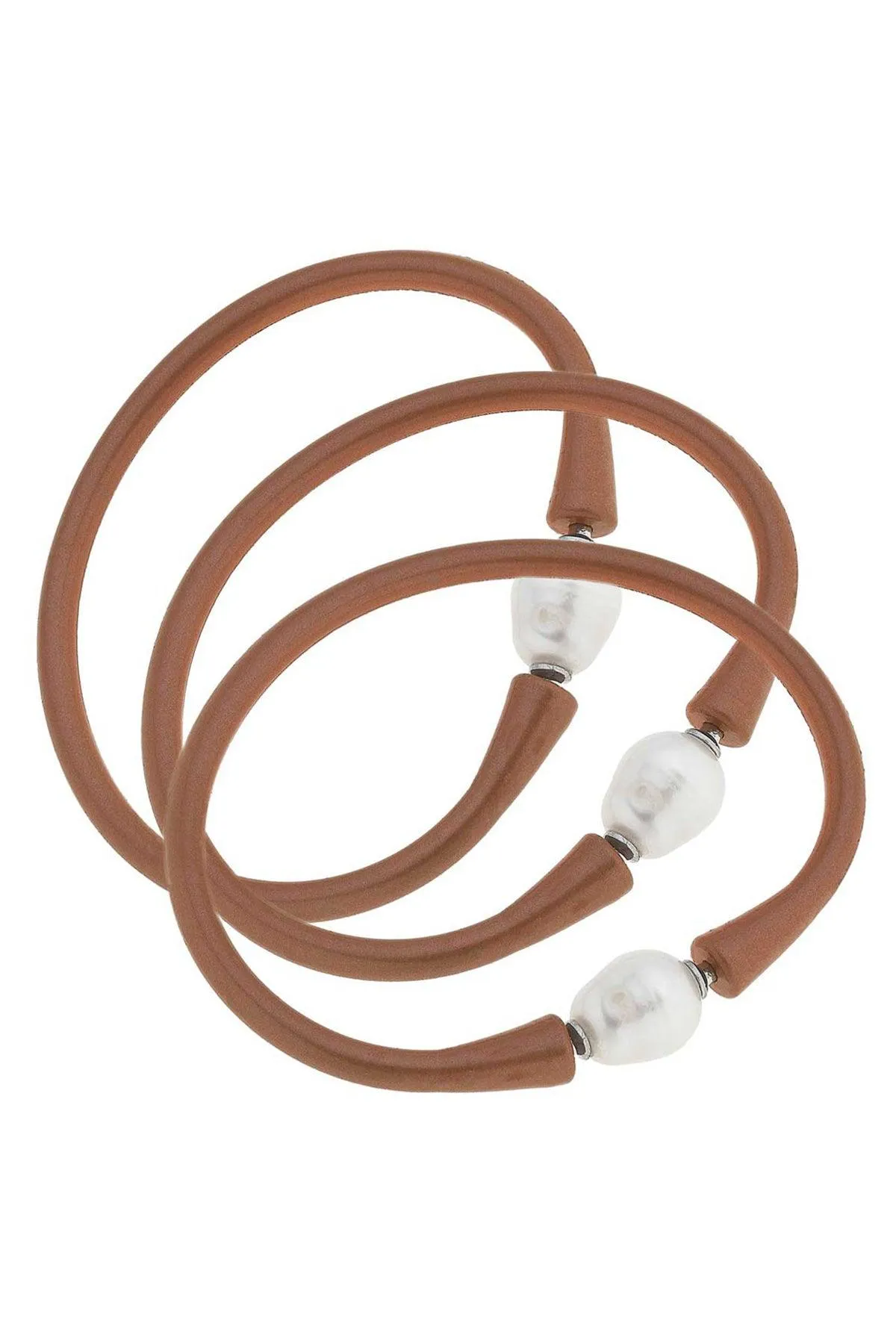 Bali Freshwater Pearl Silicone Bracelet Set of 3 in Metallic Bronze - FINAL SALE sold by Canvas Style