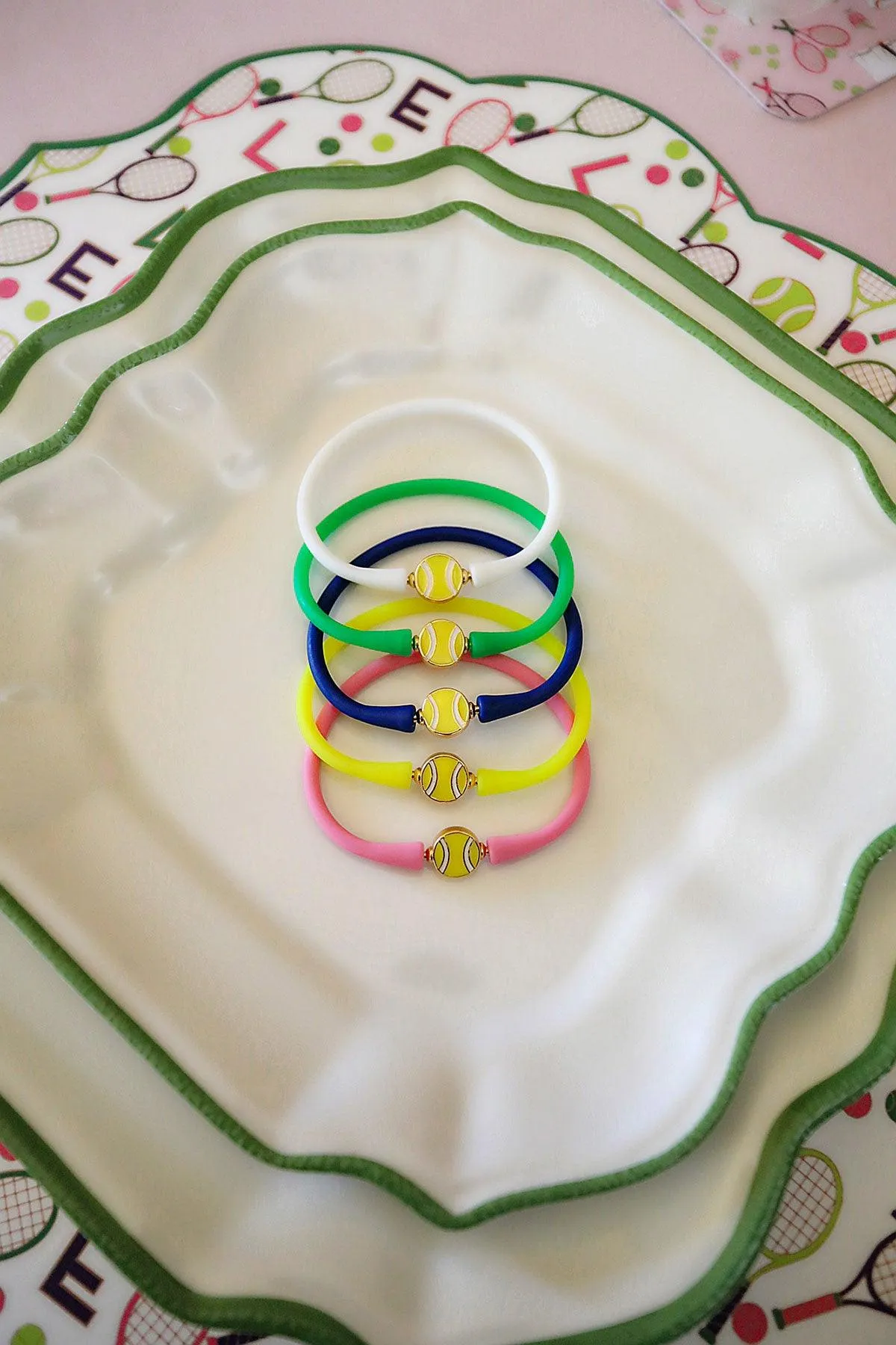 Enamel Tennis Ball Silicone Bali Bracelet in Bubblegum sold by Canvas Style product image thumbnail 4