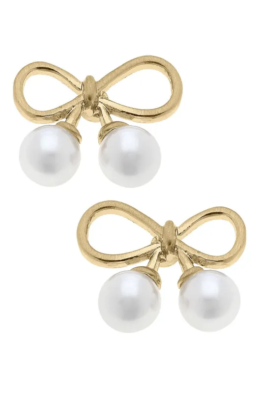 Tinsley Tiny Bow & Pearl Stud Earrings sold by Canvas Style