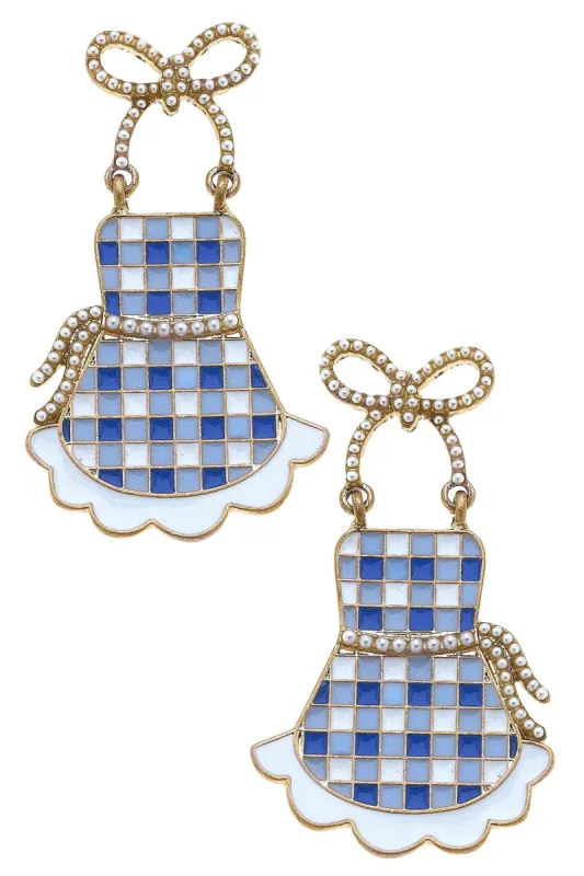 Rose Enamel Apron Earrings in Blue & White sold by Canvas Style