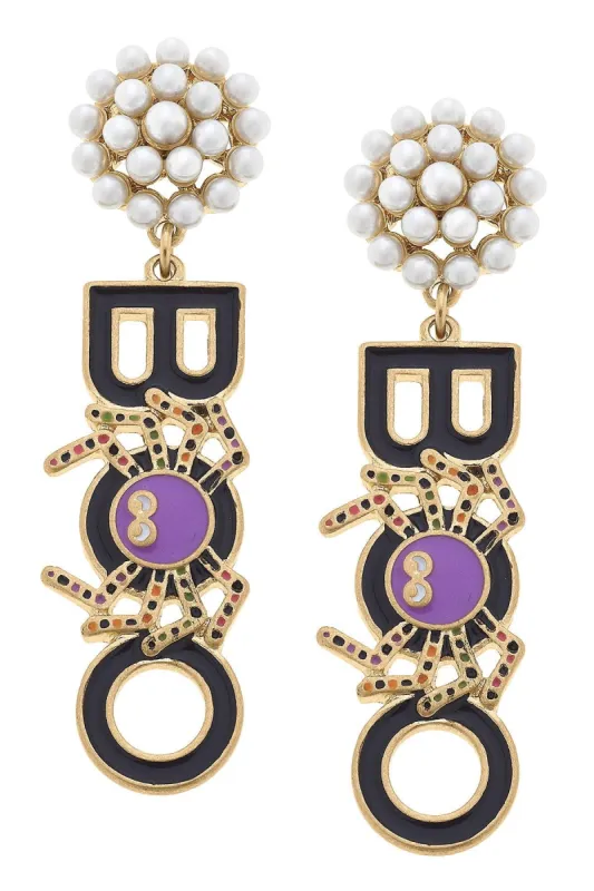 Halloween Enamel Boo Spider Earrings in Black & Purple sold by Canvas Style