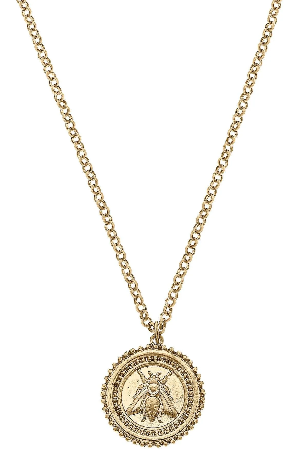 Lizette Bee Medallion Pendant Necklace in Worn Gold - FINAL SALE sold by Canvas Style
