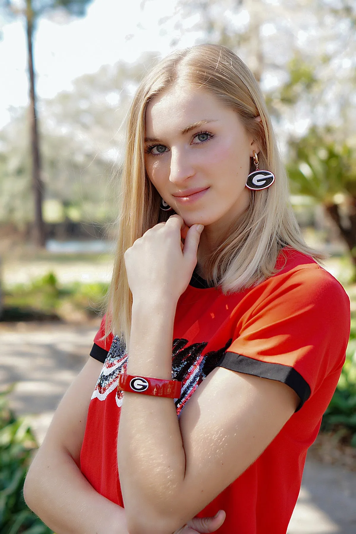 Georgia Bulldogs Resin Logo Drop Hoop Earrings sold by Canvas Style product image thumbnail 2
