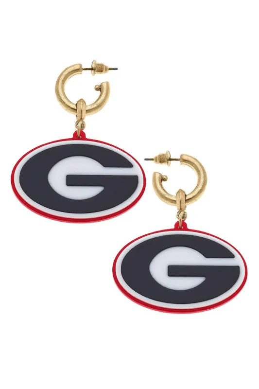 Georgia Bulldogs Resin Logo Drop Hoop Earrings sold by Canvas Style